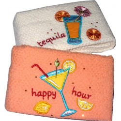 Set of Two Cotton Terry Kitchen Dish Towels - Happy Hour - Orange